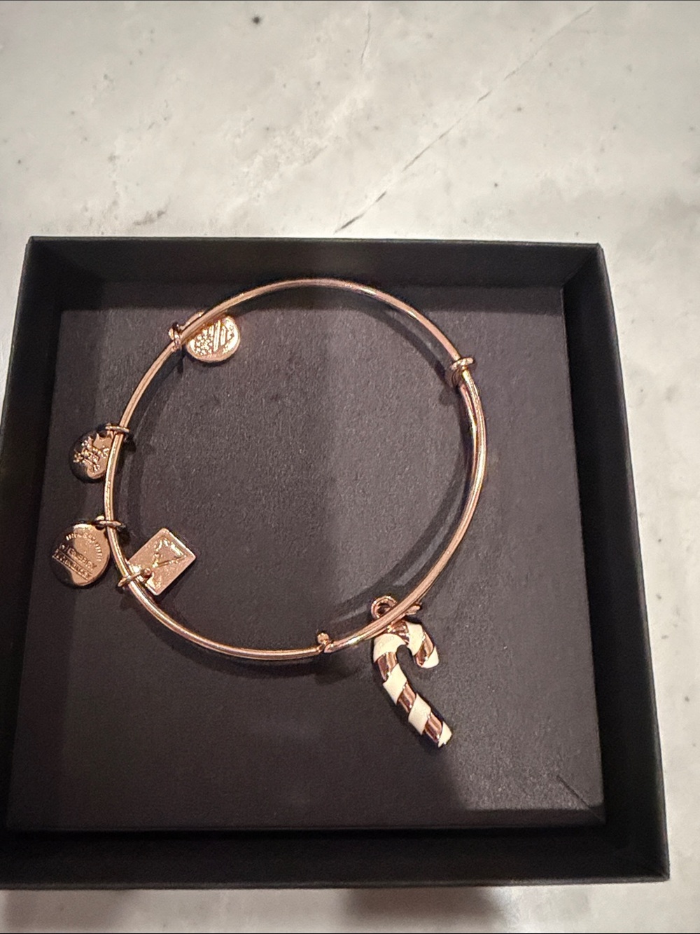 Alex and Ani Rose Gold Candy Cane Charm Bangle